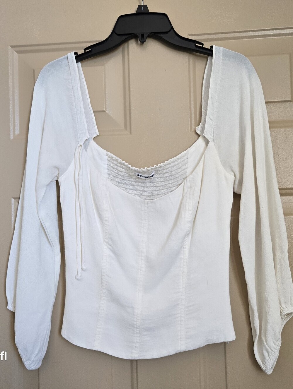 Reformation off-White Long Sleeve Smocked Back Top 2